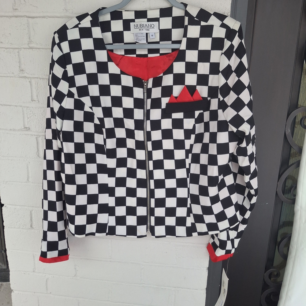 Women's Checkered Blazer with Red Trim